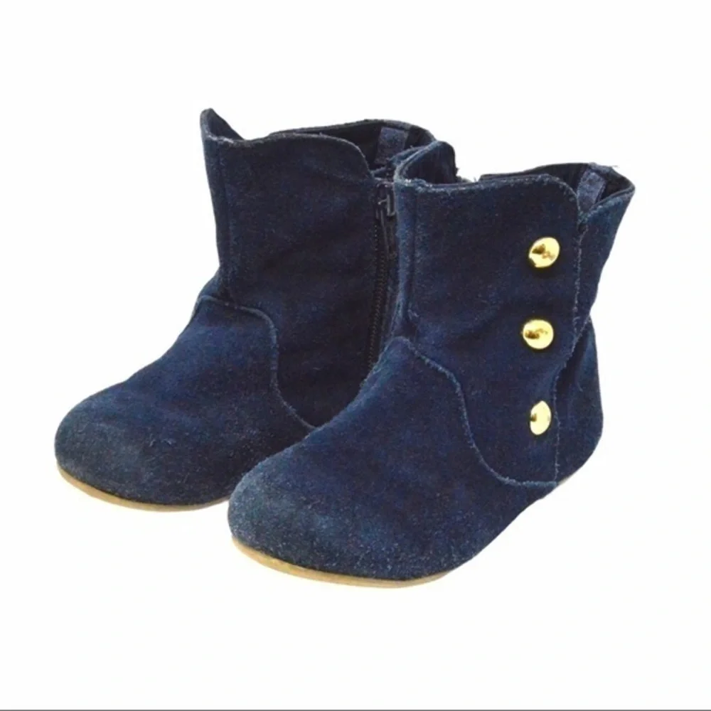Toddler Girls Blue Suede GAP‎ Button Boots, Size 8